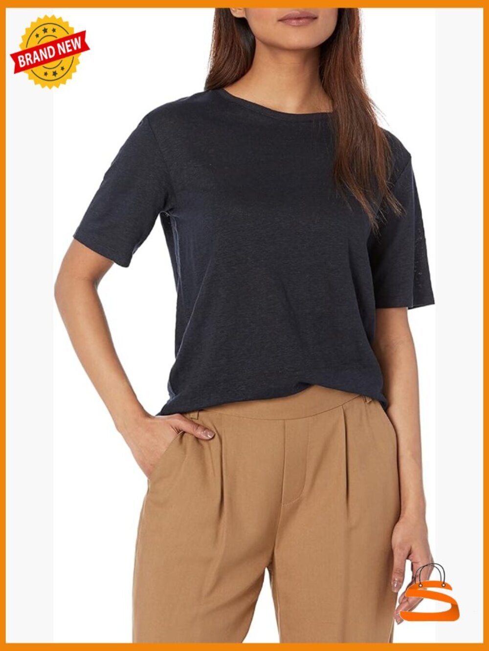 Linen Relaxed Crew T-Shirt - Classic Fit Pullover Top